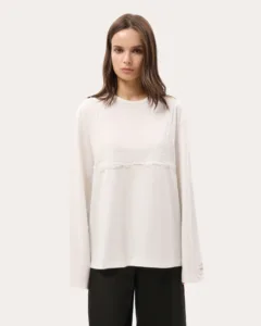 Longsleeve oversize z koronką na dekolcie - Biały