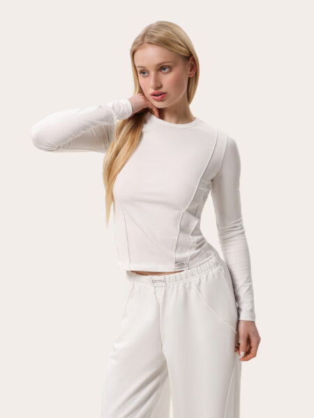 Longsleeve slim z szwami - Biały