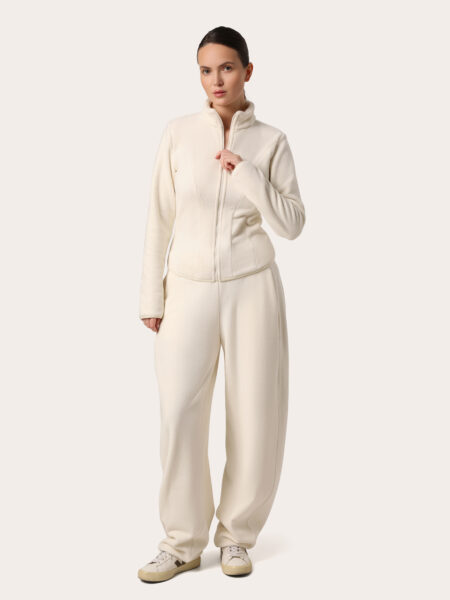 Komplet z premium fleece z dopasowaną bluzą z zamkiem - Mleczny