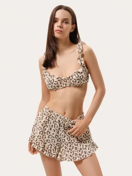 Piżama z muślinu w leopardzi print - Beżowy