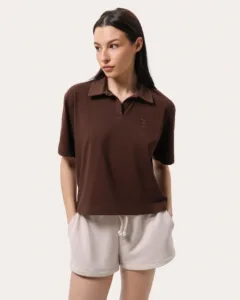 Koszulka polo o luźnym kroju - Czekoladowy