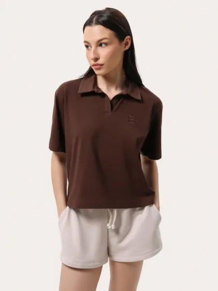 Koszulka polo o luźnym kroju - Czekoladowy