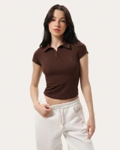 Koszulka dopasowana polo - Czekoladowy