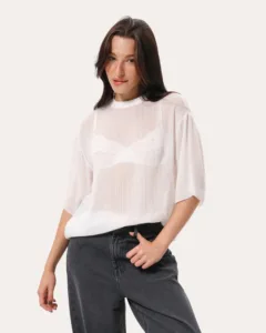 Koszulka transparentna oversize - Kremowy
