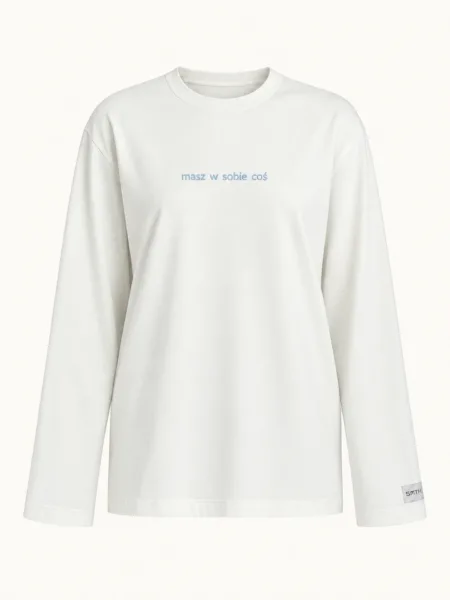 Longsleeve oversize z haftem „masz w sobie coś” — mleczny